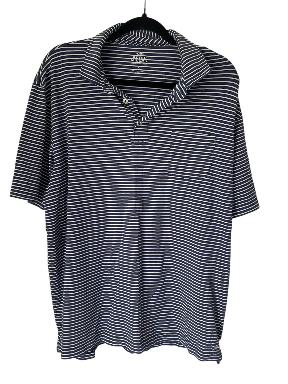 Peter Millar Navy and White Striped Polo